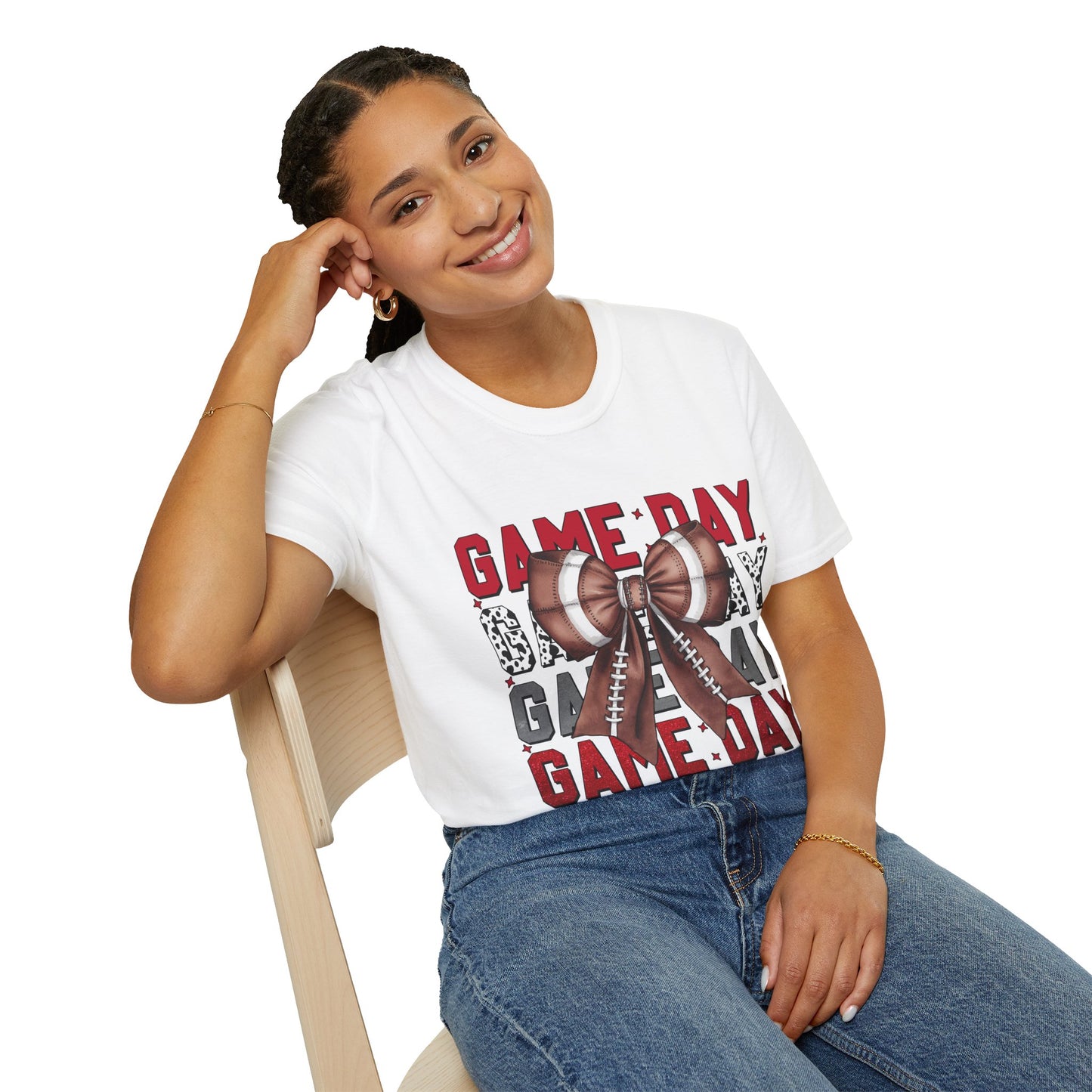 Game Day Bow Unisex T-Shirt, Sporty Tee, Football Celebration Shirt, Tailgate Outfit, Gift for Gamers, Fun Game Day Attire