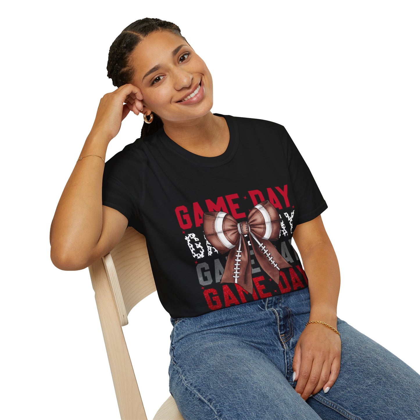 Game Day Bow Unisex T-Shirt, Sporty Tee, Football Celebration Shirt, Tailgate Outfit, Gift for Gamers, Fun Game Day Attire