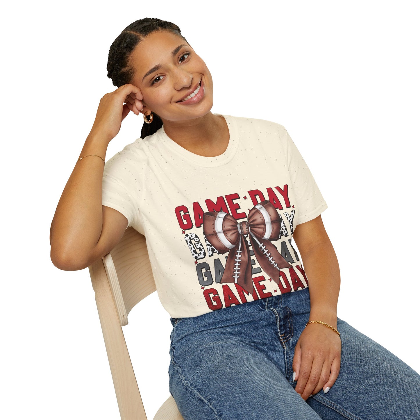 Game Day Bow Unisex T-Shirt, Sporty Tee, Football Celebration Shirt, Tailgate Outfit, Gift for Gamers, Fun Game Day Attire