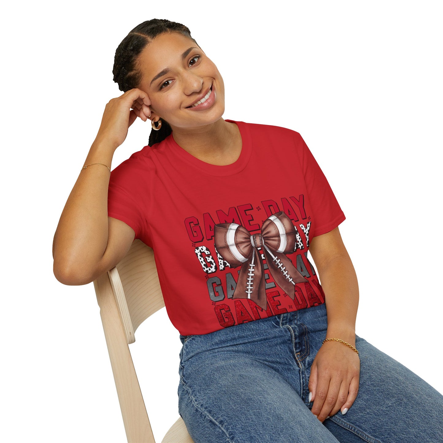 Game Day Bow Unisex T-Shirt, Sporty Tee, Football Celebration Shirt, Tailgate Outfit, Gift for Gamers, Fun Game Day Attire