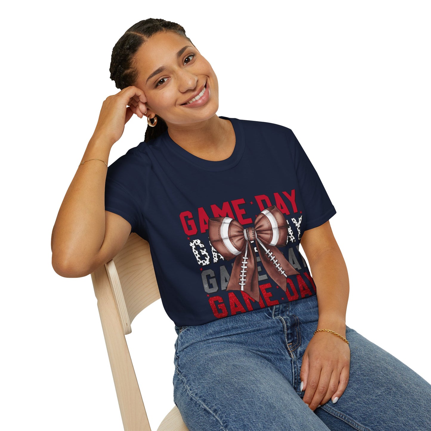 Game Day Bow Unisex T-Shirt, Sporty Tee, Football Celebration Shirt, Tailgate Outfit, Gift for Gamers, Fun Game Day Attire